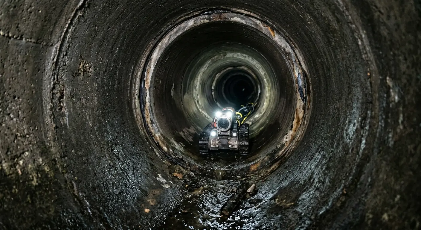 Robotic sewer camera inspecting pipe interior for Drain Snake Service in Danbury
