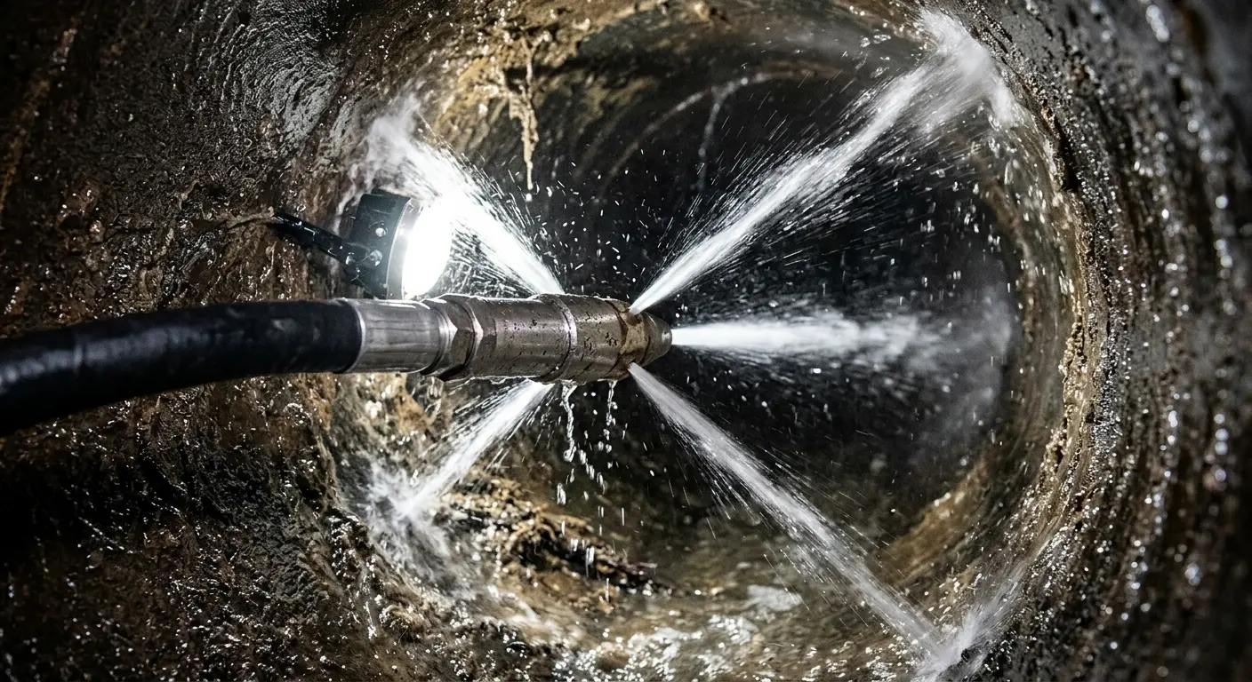High-pressure hydro jetting nozzle cleaning sewer pipe for Storm Drain Cleaning in Danbury